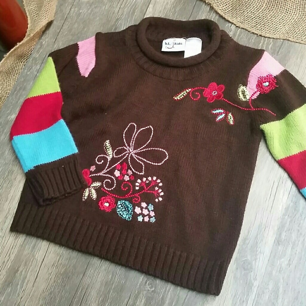 ❄Girls Sweater 🎀 3T 🍁Brown with Flowers🏵